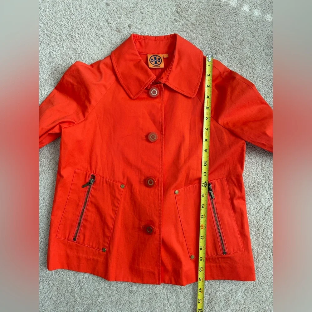 Tory‎ Burch Curtis Women's Orange Button Up Cropped Utility Jacket Coat Size 2